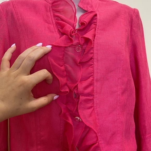 Lena Gabrielle Vintage 100% Linen Pink Fuschia Ruffle Jacket Size 4 #0449 - Picture 2 of 16